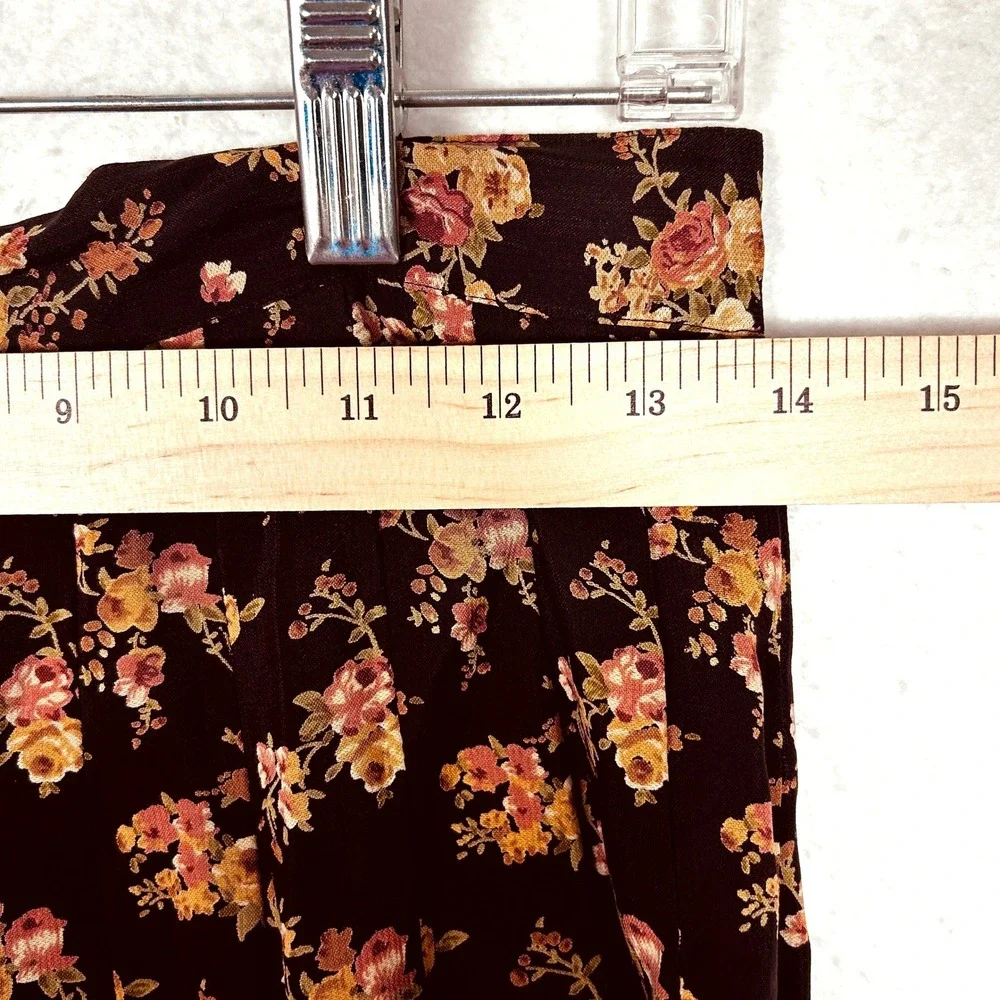 Banana Republic Vintage 90s Floral Pleated Rayon Skirt Brown Pink Womens‎ 8